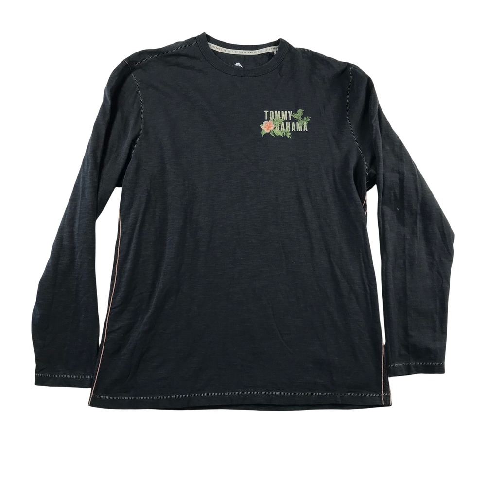 Tommy Bahama Mens Small Charcoal Organic Cotton Slub Graphic Long Sleeve T-Shirt